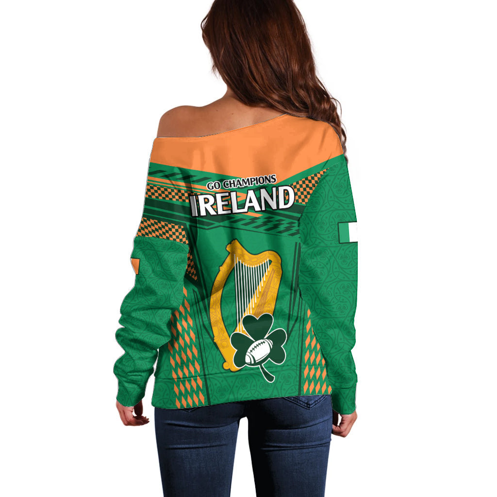 Ireland Rugby Off Shoulder Sweater 2023 World Cup Shamrock Sporty Style - Wonder Print Shop