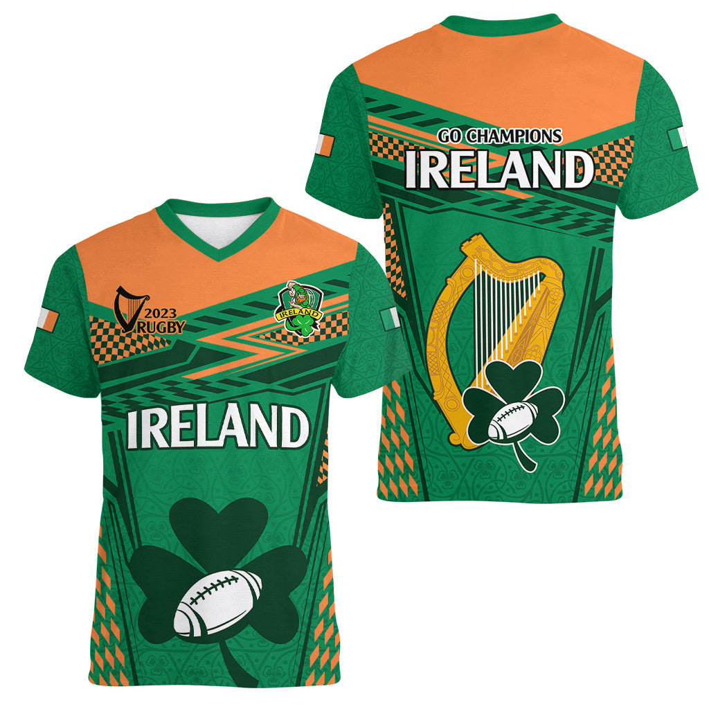 Ireland Rugby Women V Neck T Shirt 2023 World Cup Shamrock Sporty Style - Wonder Print Shop