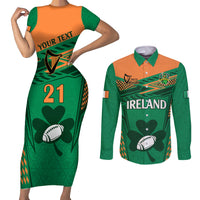 Custom Ireland Rugby Couples Matching Short Sleeve Bodycon Dress and Long Sleeve Button Shirts 2023 World Cup Shamrock Sporty Style LT9 - Wonder Print Shop