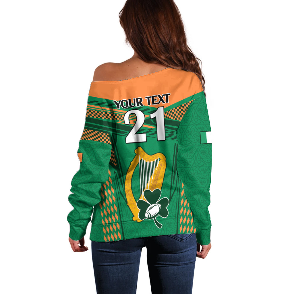 Custom Ireland Rugby Off Shoulder Sweater 2023 World Cup Shamrock Sporty Style - Wonder Print Shop