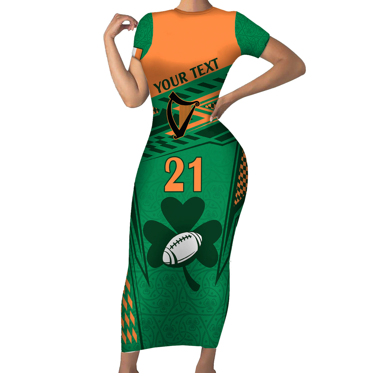 Custom Ireland Rugby Short Sleeve Bodycon Dress 2023 World Cup Shamrock Sporty Style - Wonder Print Shop