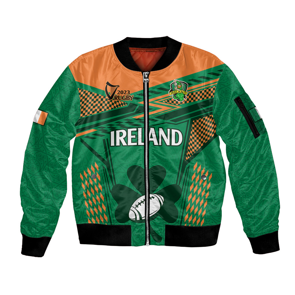 Custom Ireland Rugby Sleeve Zip Bomber Jacket 2023 World Cup Shamrock Sporty Style - Wonder Print Shop