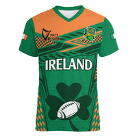 Custom Ireland Rugby Women V Neck T Shirt 2023 World Cup Shamrock Sporty Style - Wonder Print Shop