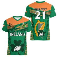 Custom Ireland Rugby Women V Neck T Shirt 2023 World Cup Shamrock Sporty Style - Wonder Print Shop