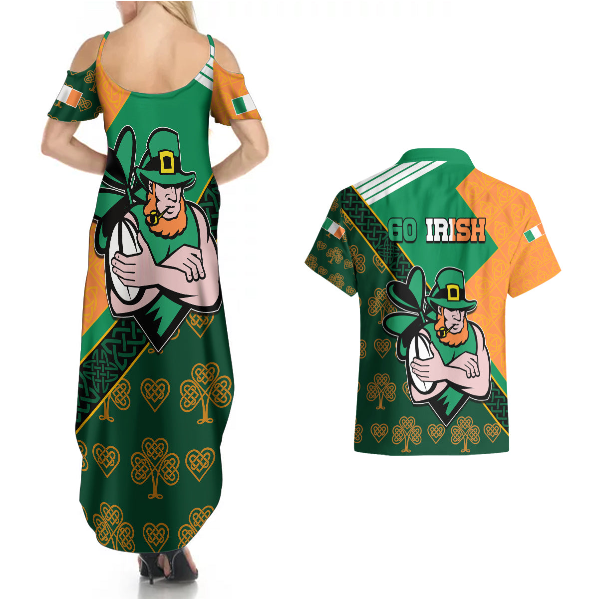 Ireland Rugby Couples Matching Summer Maxi Dress and Hawaiian Shirt Go Irish Shamrock World Cup LT9 - Wonder Print Shop