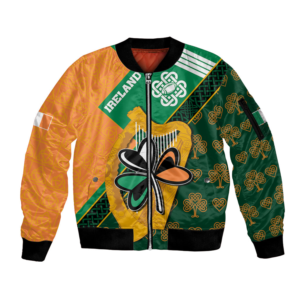 Ireland Rugby Sleeve Zip Bomber Jacket Go Irish Shamrock World Cup - Wonder Print Shop