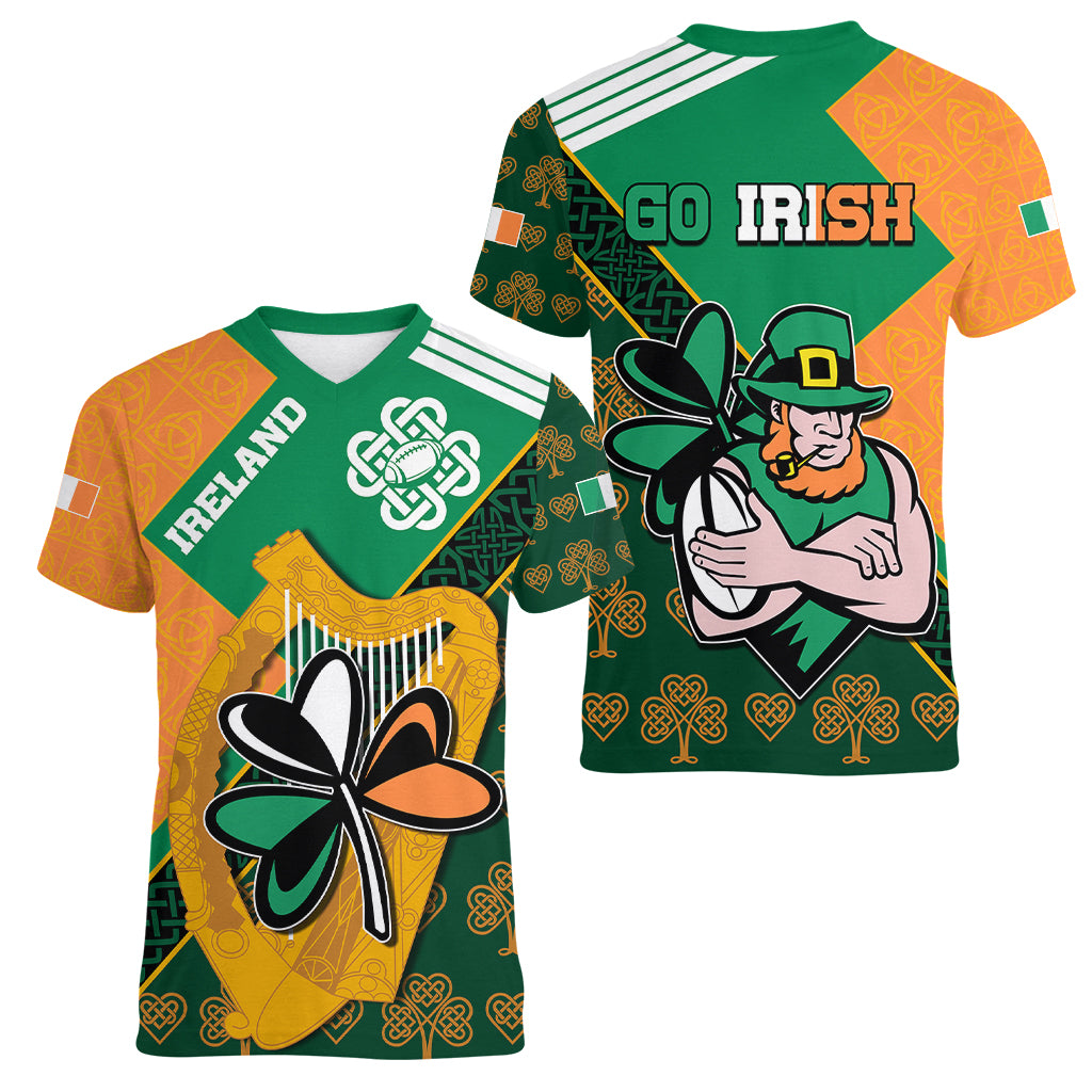 Ireland Rugby Women V Neck T Shirt Go Irish Shamrock World Cup - Wonder Print Shop