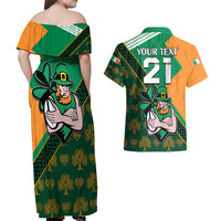 Custom Ireland Rugby Couples Matching Off Shoulder Maxi Dress and Hawaiian Shirt Go Irish Shamrock World Cup LT9 - Wonder Print Shop