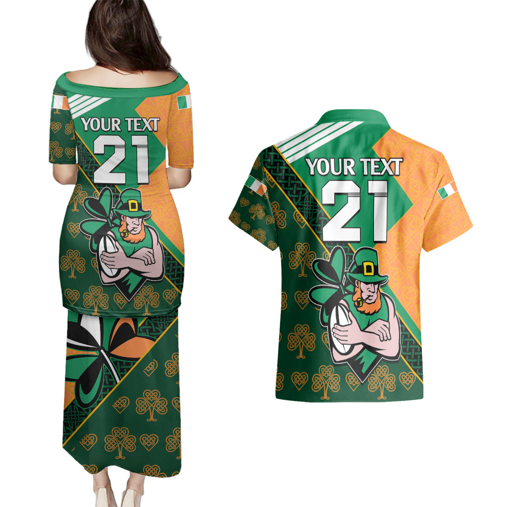 Custom Ireland Rugby Couples Matching Puletasi Dress and Hawaiian Shirt Go Irish Shamrock World Cup LT9 - Wonder Print Shop