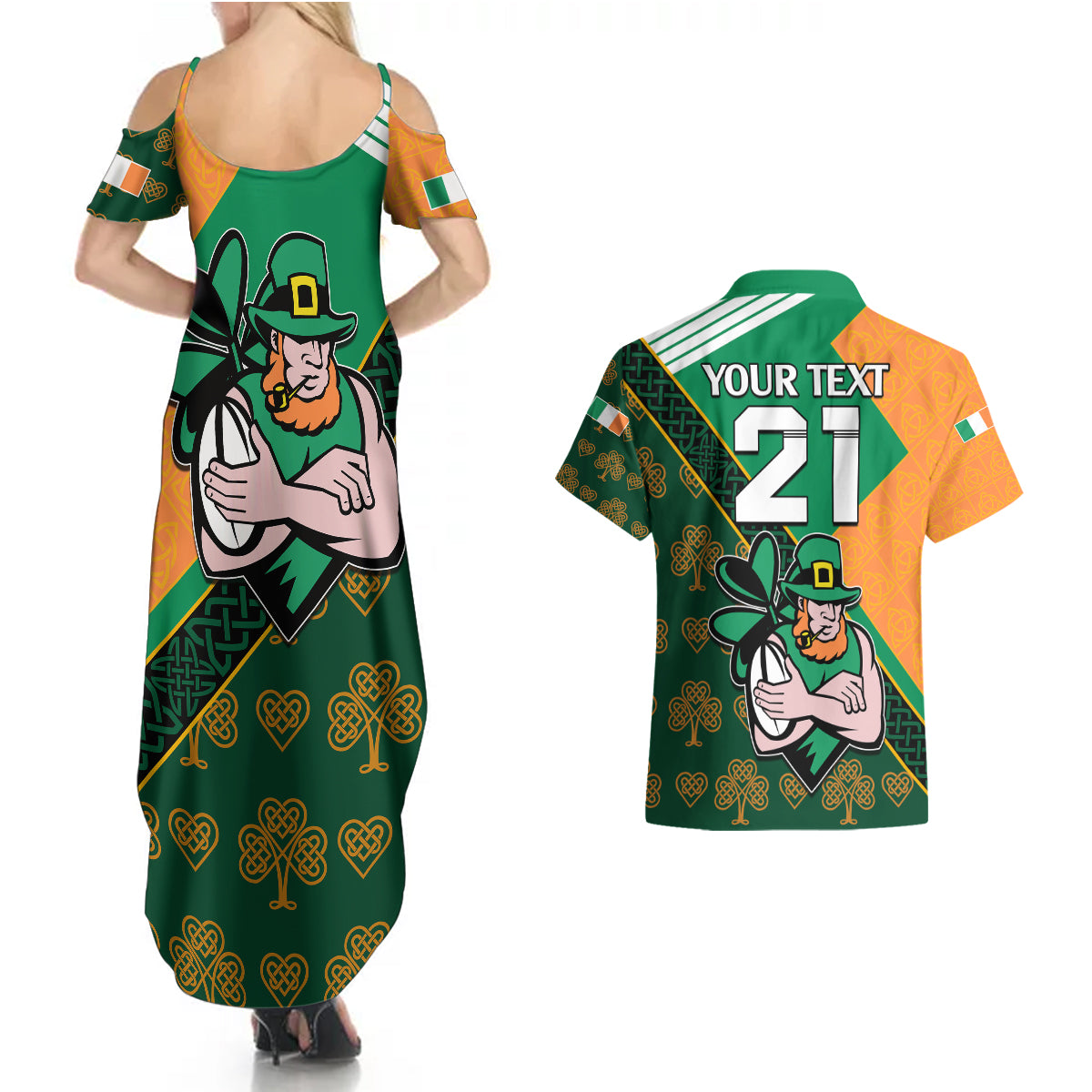 Custom Ireland Rugby Couples Matching Summer Maxi Dress and Hawaiian Shirt Go Irish Shamrock World Cup LT9 - Wonder Print Shop