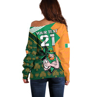 Custom Ireland Rugby Off Shoulder Sweater Go Irish Shamrock World Cup - Wonder Print Shop