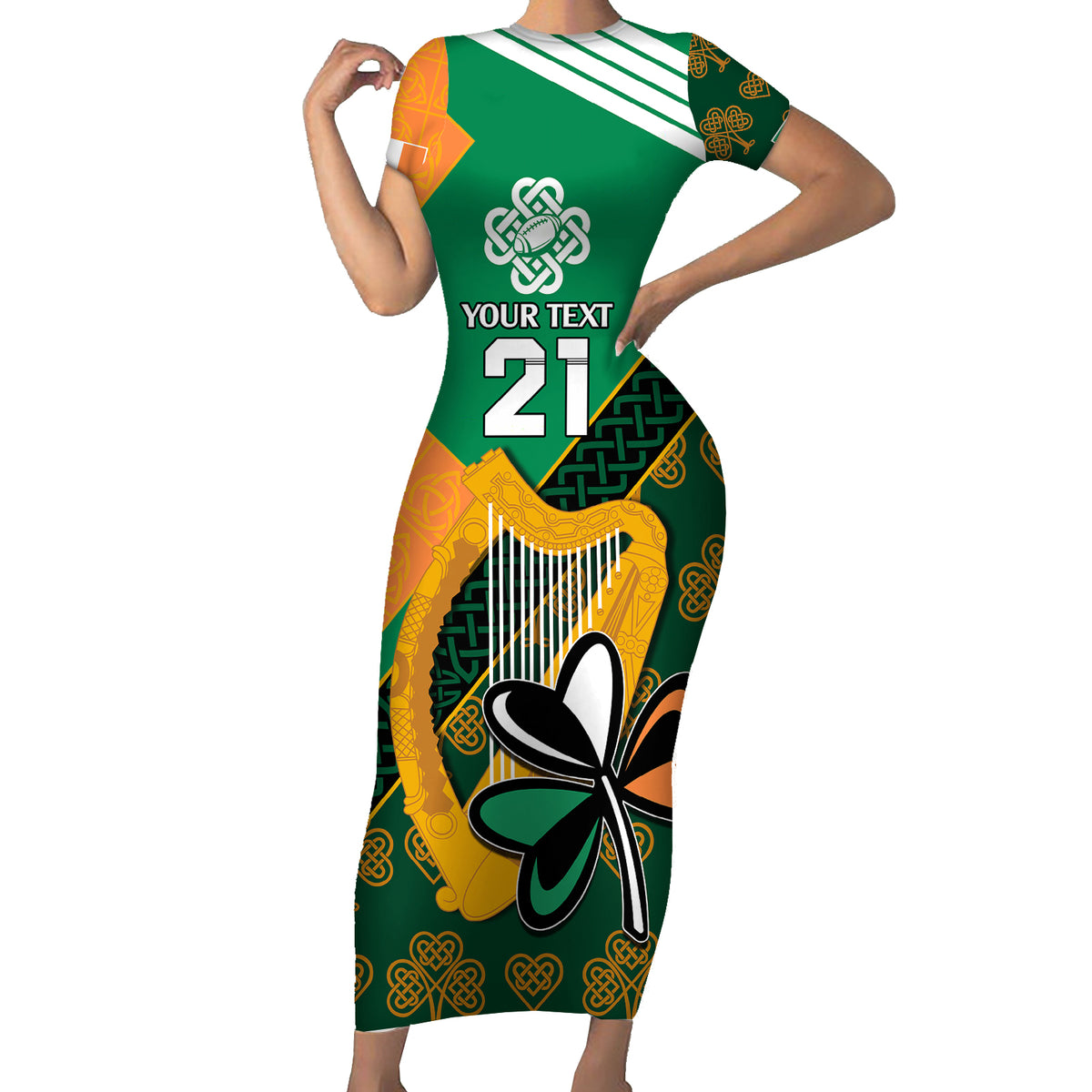 Custom Ireland Rugby Short Sleeve Bodycon Dress Go Irish Shamrock World Cup - Wonder Print Shop