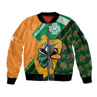 Custom Ireland Rugby Sleeve Zip Bomber Jacket Go Irish Shamrock World Cup - Wonder Print Shop