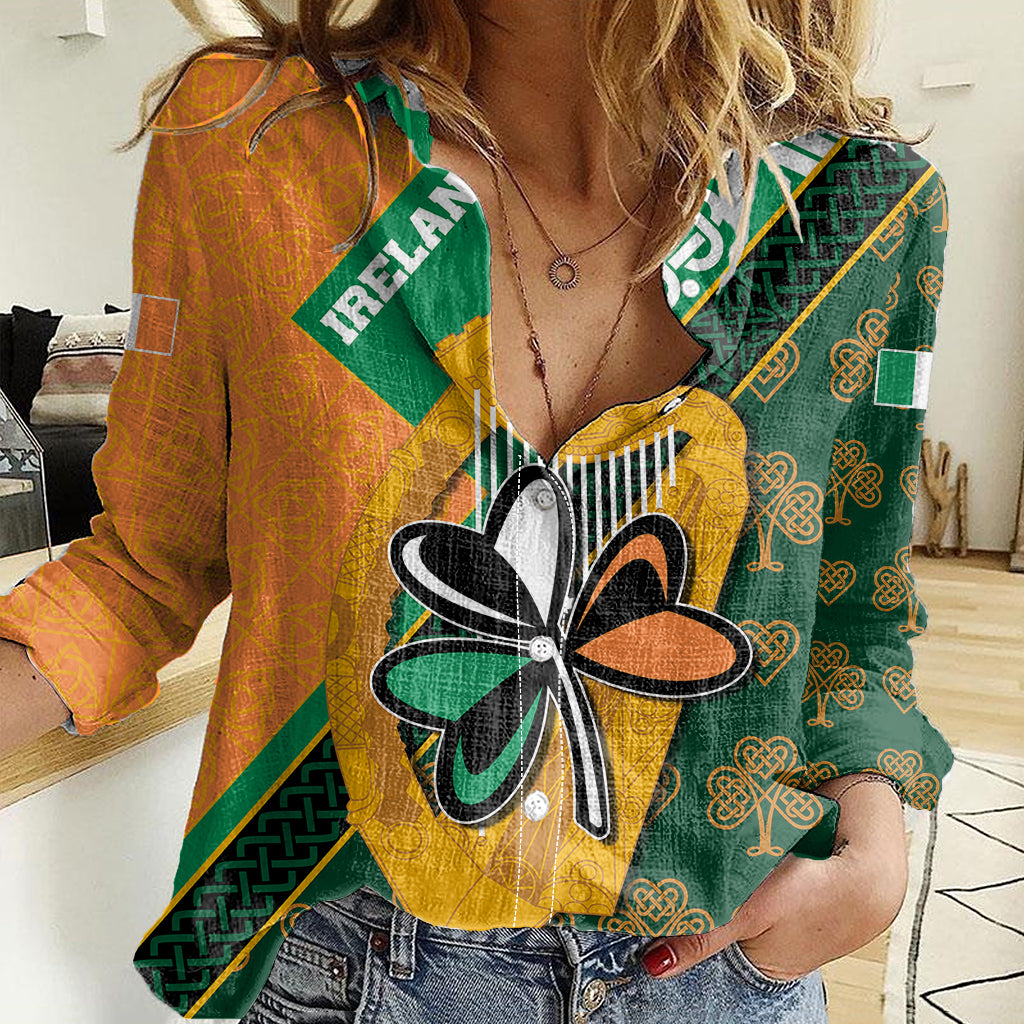 Custom Ireland Rugby Women Casual Shirt Go Irish Shamrock World Cup - Wonder Print Shop