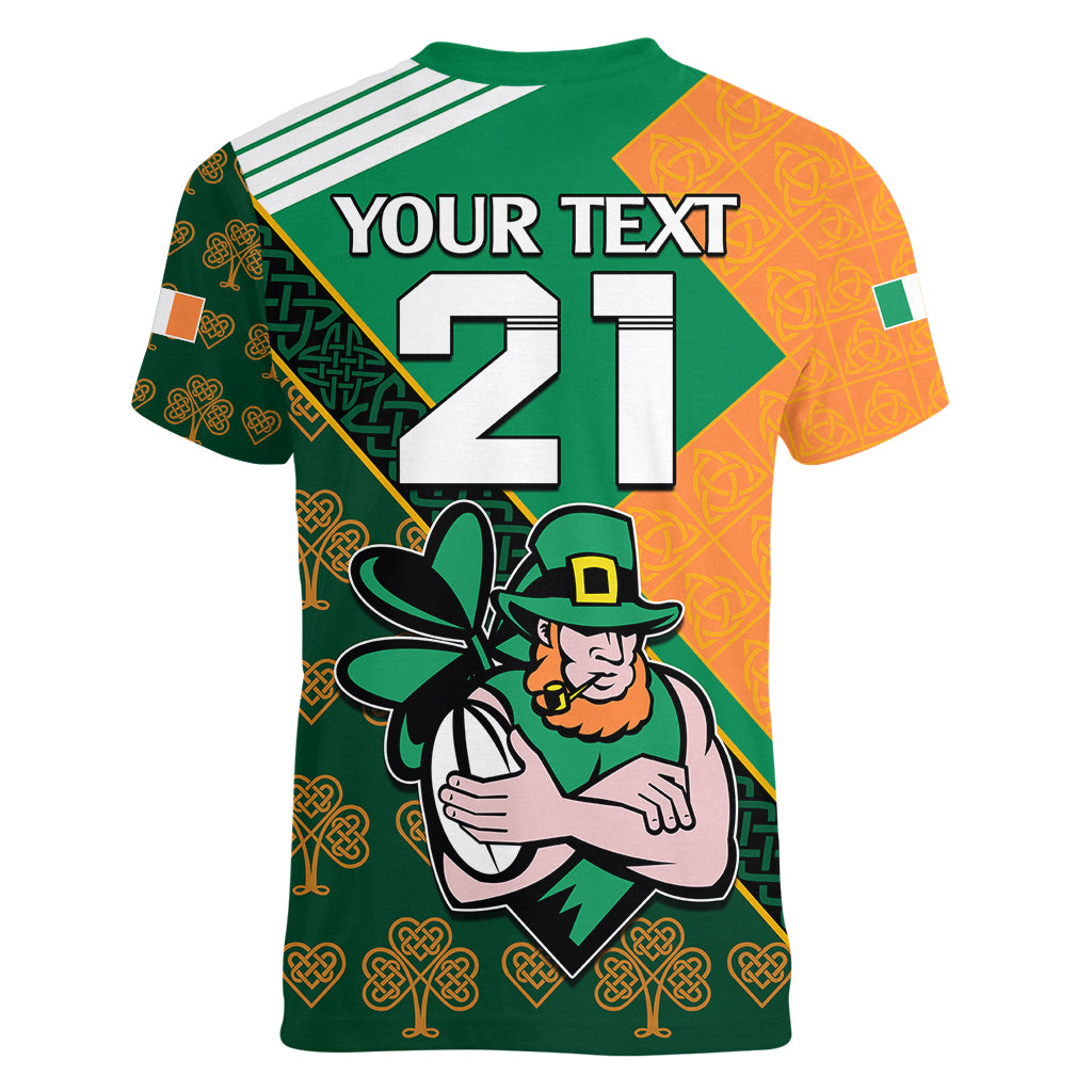 Custom Ireland Rugby Women V Neck T Shirt Go Irish Shamrock World Cup - Wonder Print Shop
