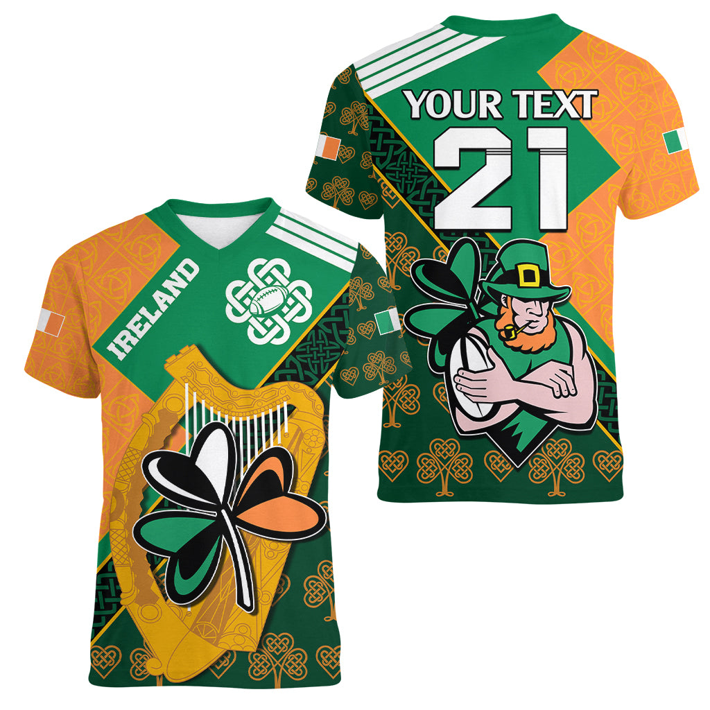Custom Ireland Rugby Women V Neck T Shirt Go Irish Shamrock World Cup - Wonder Print Shop