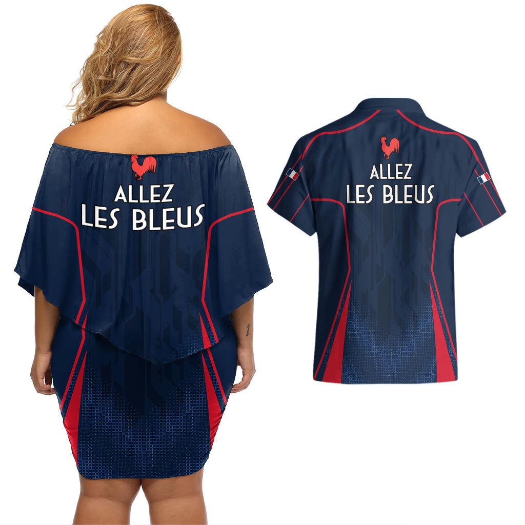 France Rugby Couples Matching Off Shoulder Short Dress and Hawaiian Shirt Allez Les Bleus Go World Cup 2023 LT9 - Wonder Print Shop