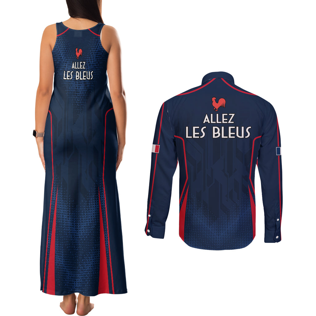 France Rugby Couples Matching Tank Maxi Dress and Long Sleeve Button Shirts Allez Les Bleus Go World Cup 2023 LT9 - Wonder Print Shop