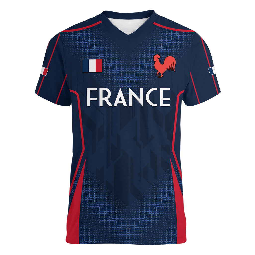 France Rugby Women V Neck T Shirt Allez Les Bleus Go World Cup 2023 - Wonder Print Shop