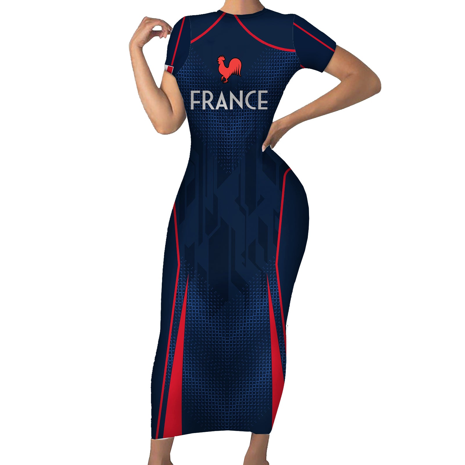Custom France Rugby Short Sleeve Bodycon Dress Allez Les Bleus Go World Cup 2023 - Wonder Print Shop