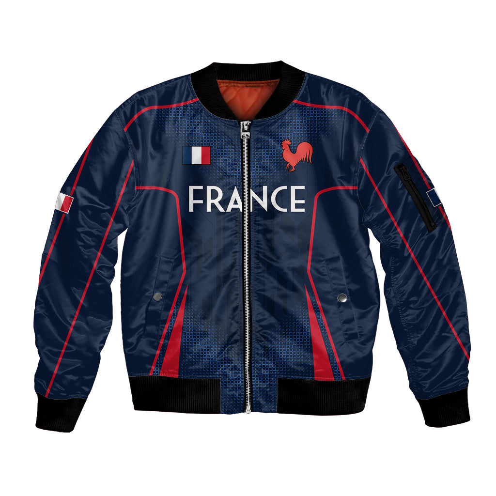 Custom France Rugby Sleeve Zip Bomber Jacket Allez Les Bleus Go World Cup 2023 - Wonder Print Shop