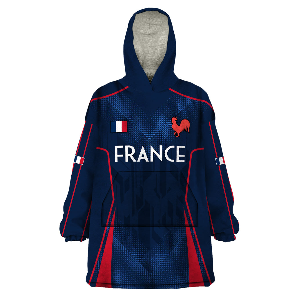 Custom France Rugby Wearable Blanket Hoodie Allez Les Bleus Go World Cup 2023 - Wonder Print Shop