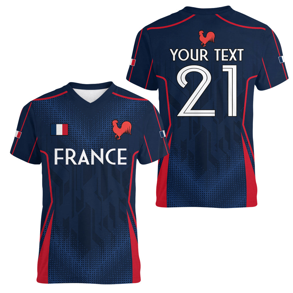 Custom France Rugby Women V Neck T Shirt Allez Les Bleus Go World Cup 2023 - Wonder Print Shop