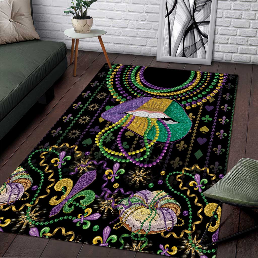 Mardi Gras Lips Queen Beads Area Rug