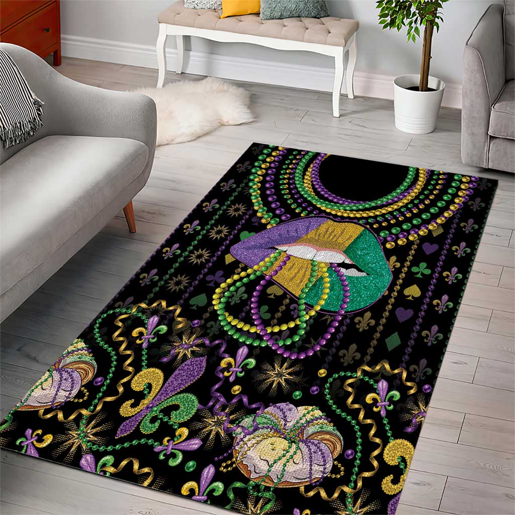 Mardi Gras Lips Queen Beads Area Rug