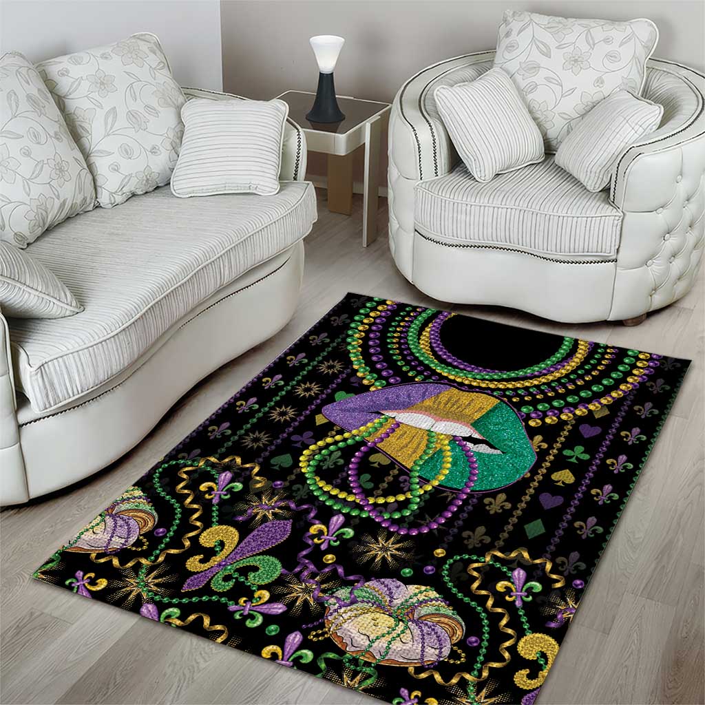 Mardi Gras Lips Queen Beads Area Rug