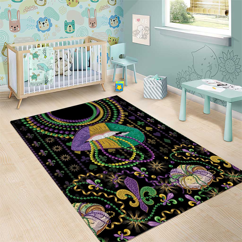 Mardi Gras Lips Queen Beads Area Rug