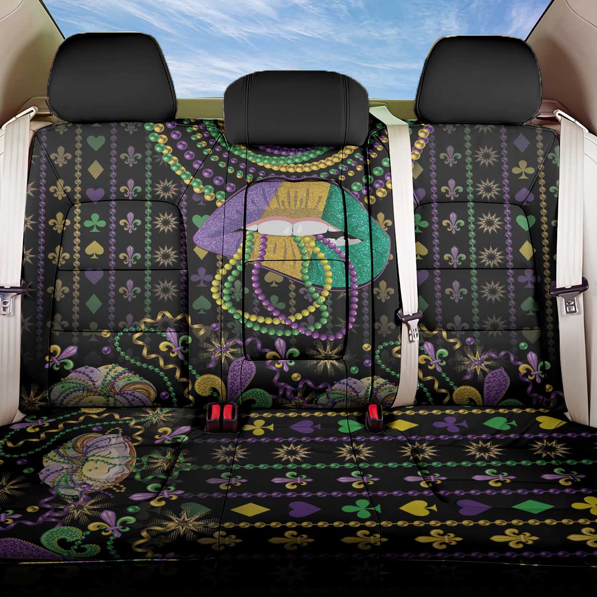 Mardi Gras Lips Queen Beads Back Car Seat Cover