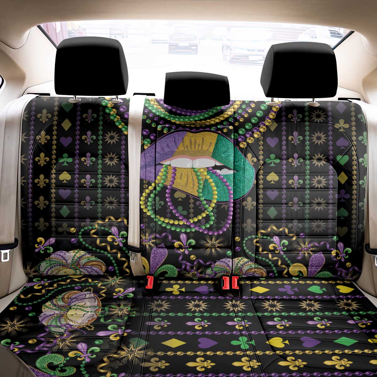Mardi Gras Lips Queen Beads Back Car Seat Cover