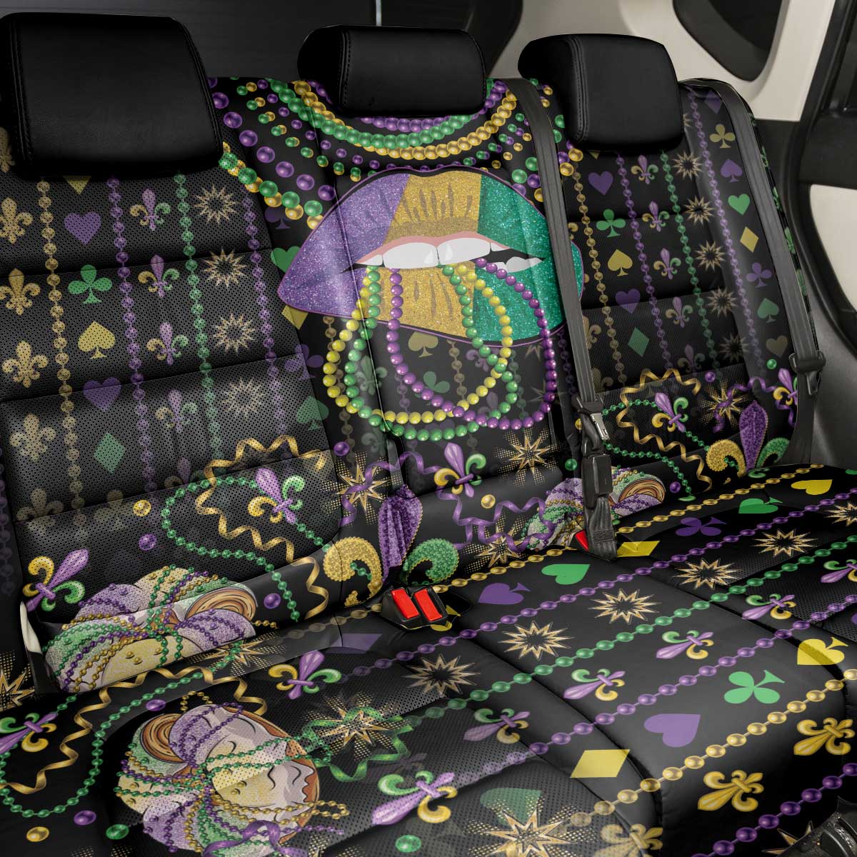 Mardi Gras Lips Queen Beads Back Car Seat Cover