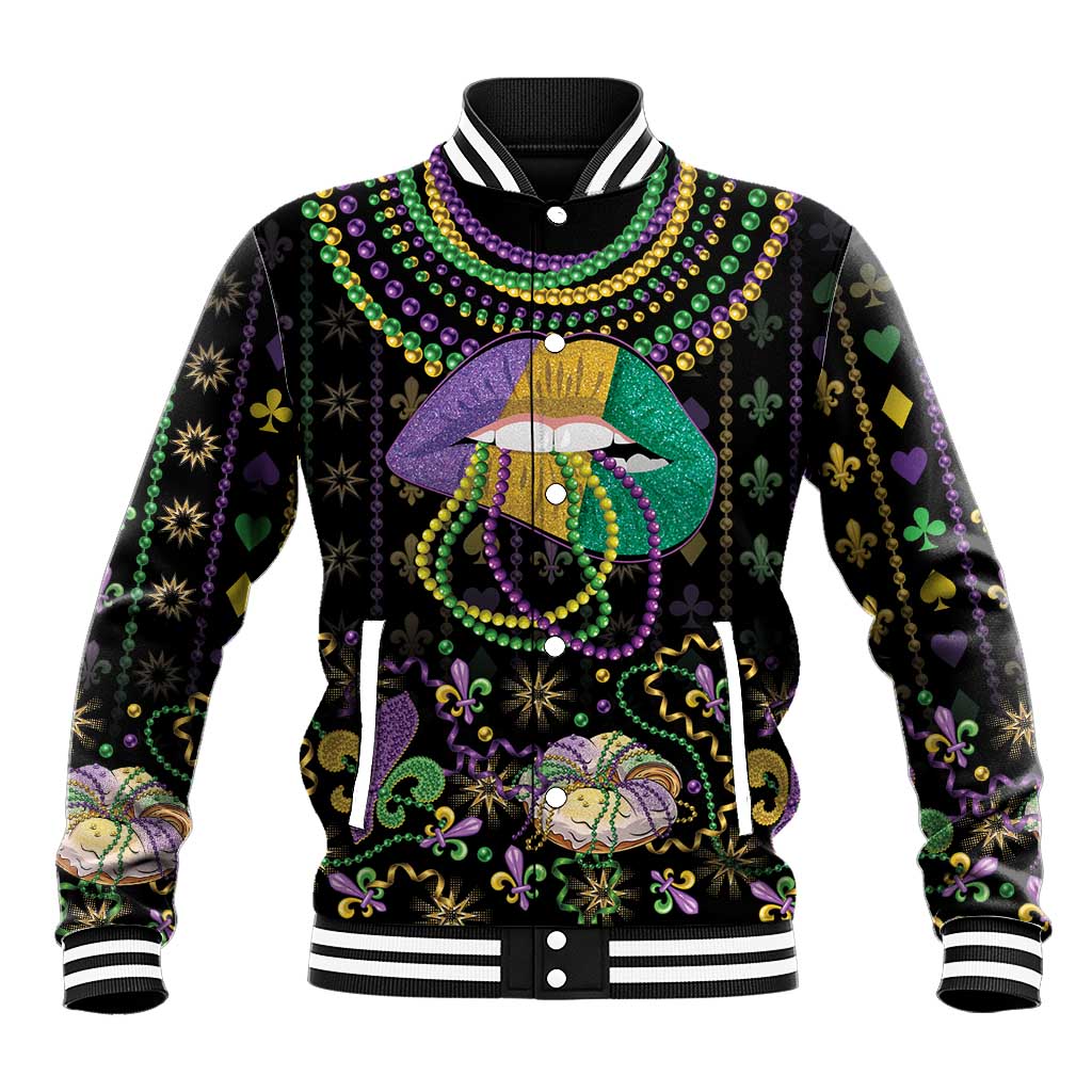 Mardi Gras Lips Queen Beads Baseball Jacket