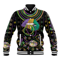 Mardi Gras Lips Queen Beads Baseball Jacket