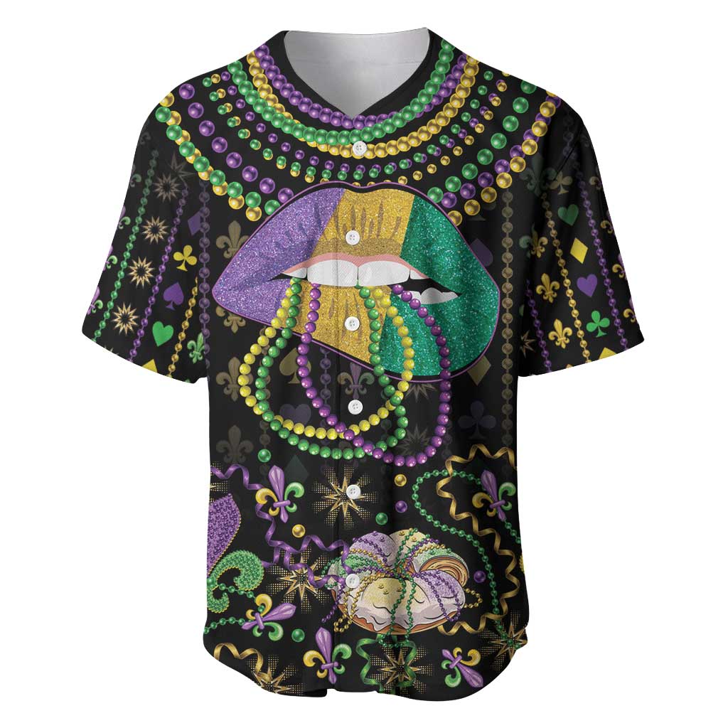 Mardi Gras Lips Queen Beads Baseball Jersey