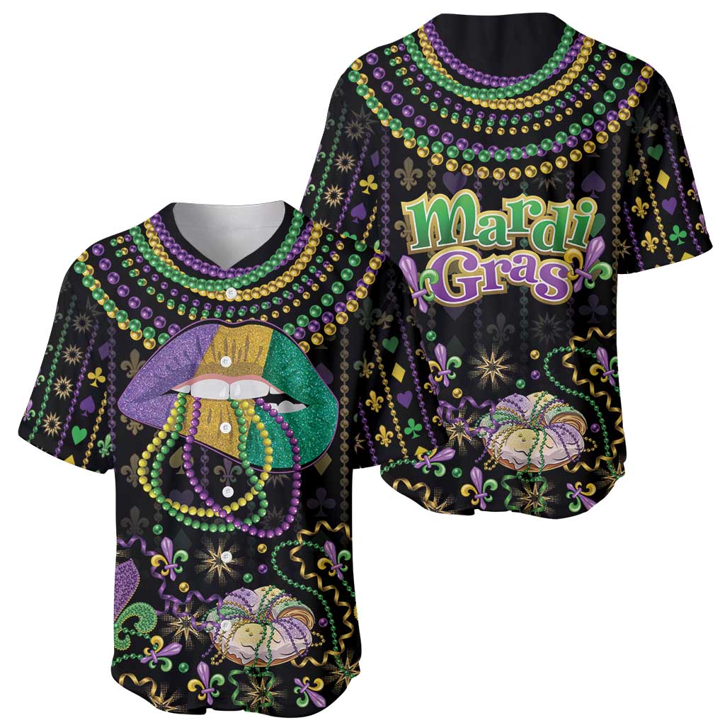 Mardi Gras Lips Queen Beads Baseball Jersey