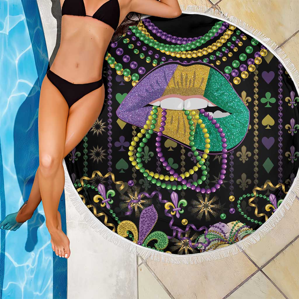 Mardi Gras Lips Queen Beads Beach Blanket