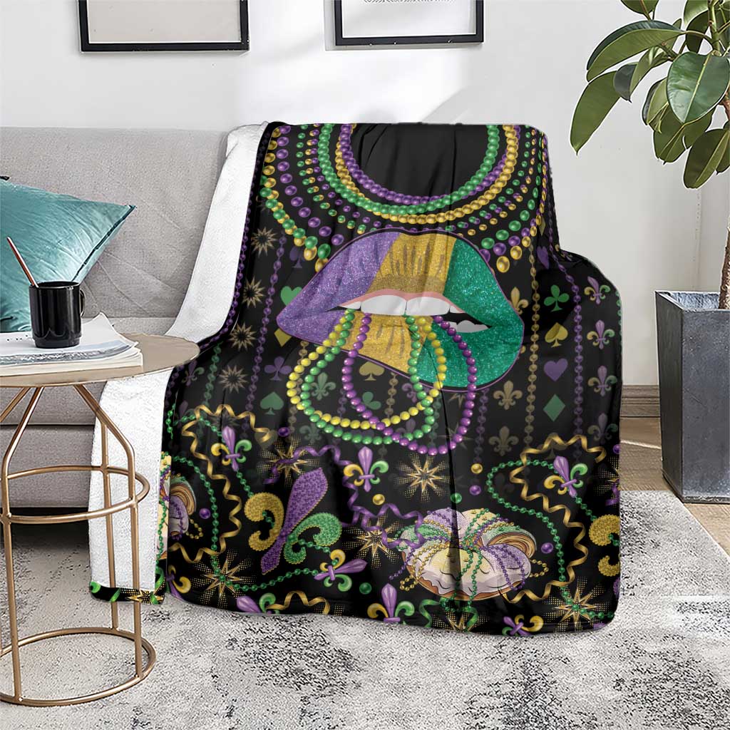 Mardi Gras Lips Queen Beads Blanket