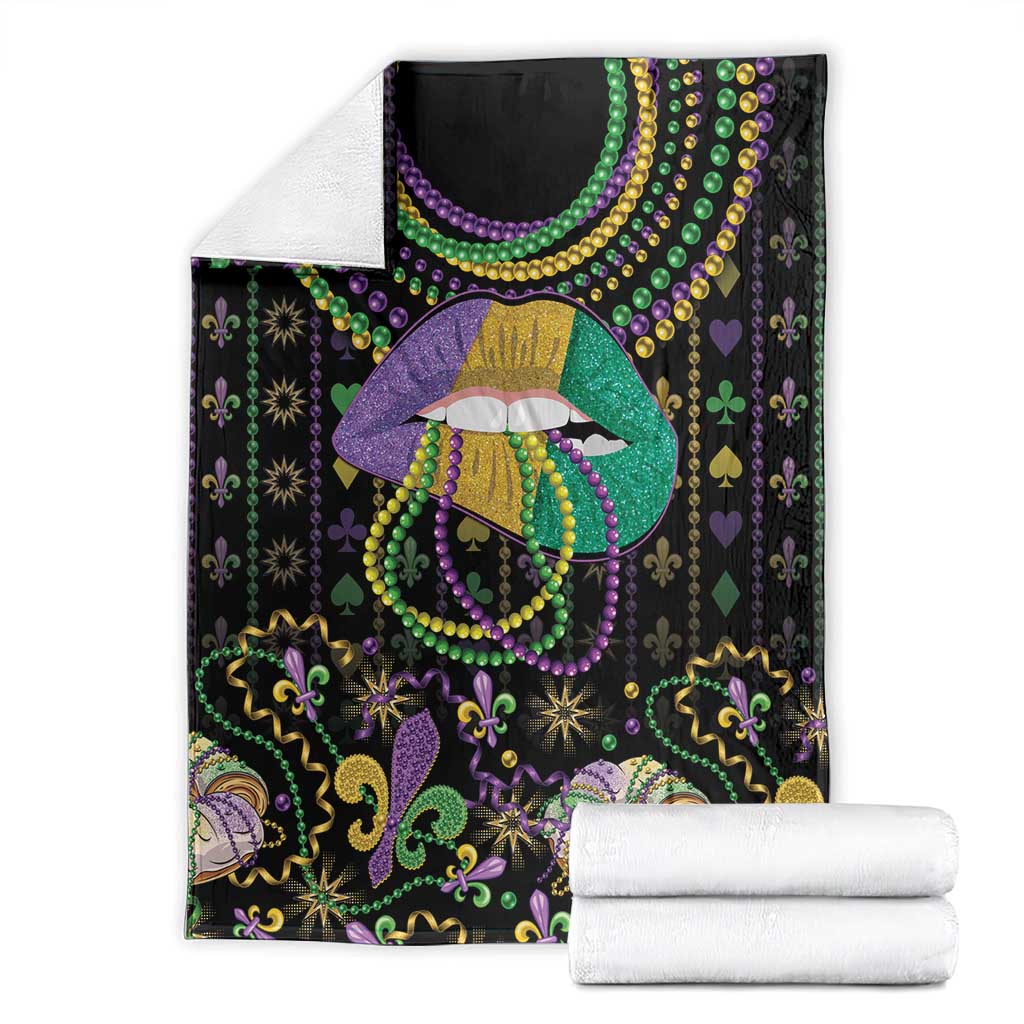 Mardi Gras Lips Queen Beads Blanket