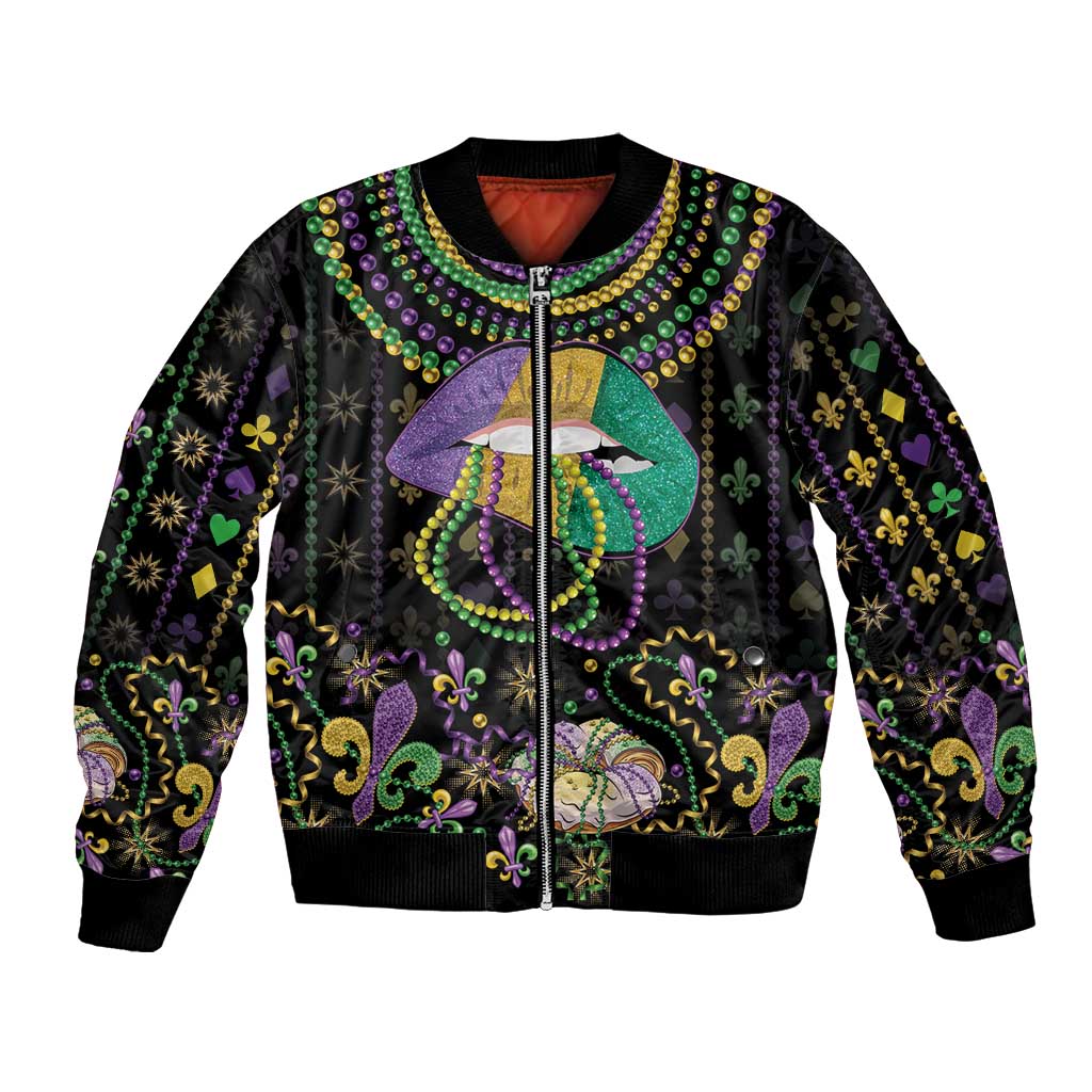Mardi Gras Lips Queen Beads Bomber Jacket