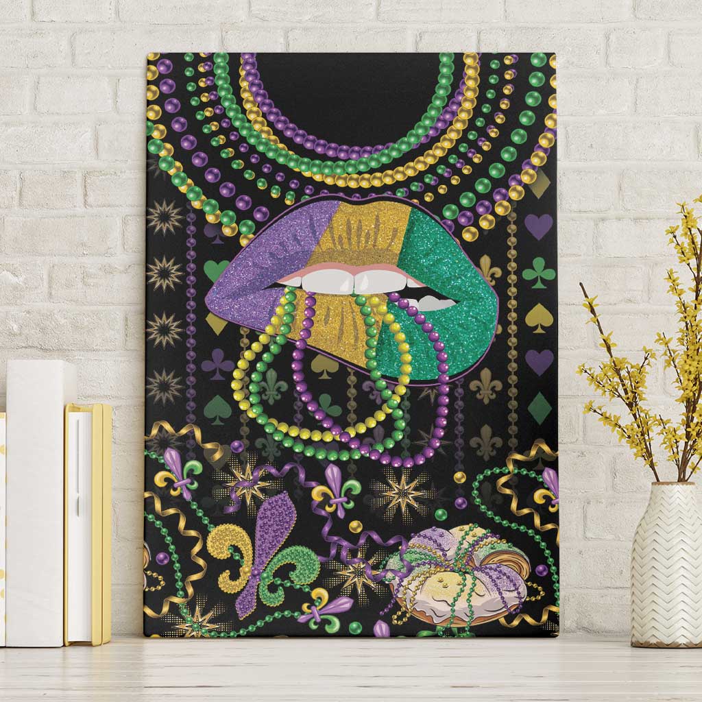 Mardi Gras Lips Queen Beads Canvas Wall Art