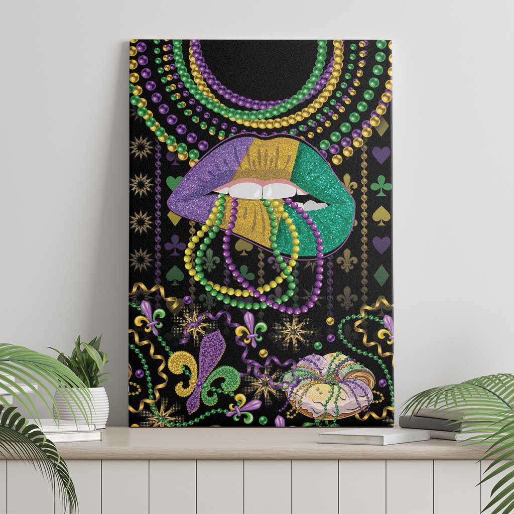 Mardi Gras Lips Queen Beads Canvas Wall Art