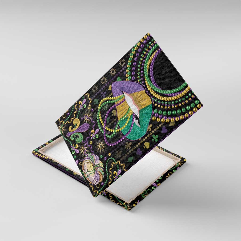 Mardi Gras Lips Queen Beads Canvas Wall Art