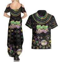 Mardi Gras Lips Queen Beads Couples Matching Summer Maxi Dress and Hawaiian Shirt