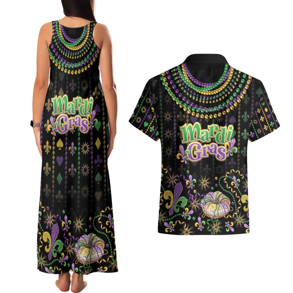 Mardi Gras Lips Queen Beads Couples Matching Tank Maxi Dress and Hawaiian Shirt