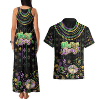 Mardi Gras Lips Queen Beads Couples Matching Tank Maxi Dress and Hawaiian Shirt