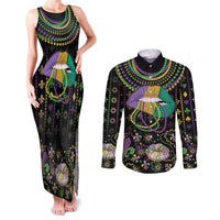 Mardi Gras Lips Queen Beads Couples Matching Tank Maxi Dress and Long Sleeve Button Shirt