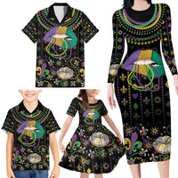 Mardi Gras Lips Queen Beads Family Matching Long Sleeve Bodycon Dress and Hawaiian Shirt
